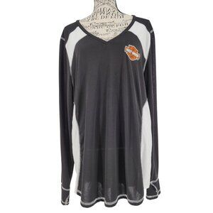 Rare Harley-Davidson Women’s Athletic Long Sleeve V-neck Thumbholes Black White